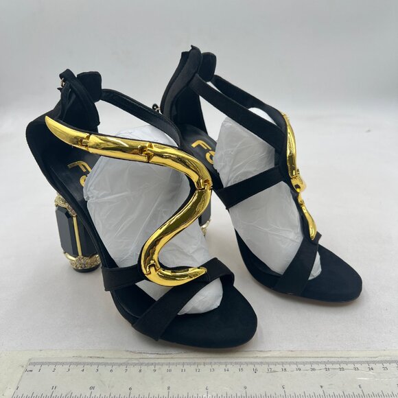 FSJ Gold S Open Toe Stylish Sandals Ankle Strap Crystal Heels Wedding Party Shoe - Picture 4 of 8